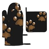 Pet Paw Prints Premium Küche Backen Dreiteiliges Set - Hitzebeständiges Handschuhset zum Kochen