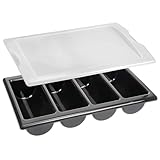 GRÄWE Besteckkasten mit 4 Fächern und Deckel, Besteckaufbewahrung, Besteckbehälter, Besteckkasten aus Kunststoff, schwarz, stapelbar
