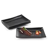imposyu 4er Teller Schwarz Eckig Dessertteller 19,3x12,7x2,3cm Servierplatte Schwarz Kleine Teller für Dessert, Vorspeisen Usw