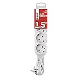 EMOS - 4-fach Steckdosenleiste 1,5m - 4 Schuko-Steckdosen 45° gedreht - 250 V, 16 A, 3680 W - hochwertige PVC-Isolierung - H05VV-F3G 1,5 mm2 - erhöhter Berührungsschutz - IP20 für Innen - weiß