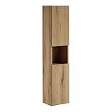 [en.casa] Badezimmerschrank Newport Bad-Hochschrank mit 2 Türen 140 x 30 x 25 cm Aufbewahrungsschrank für Wandmontage Badmöbel Coast Evoke Oak Eichenoptik