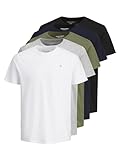 JACK & JONES Herren Kurzarm 5 Pack T-Shirt - Eclipse/Weiß/Schwarz/Grau/Dusty XL