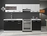 Kuechen-preisbombe Küche Omega 240 cm Küchenzeile Küchenblock variabel stellbar in Schwarz Weiss