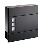 Forgard wetterfester Briefkasten mit Zeitungsfach, Briefbox, Zinkstahl Wandbriefkasten mit Schloss, RAL7016 Anthrazit, ‎38x36,5x11 cm (Ohne Beschriftung, HELSINBORG)