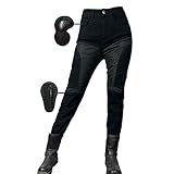 SHUOJIA Motorradhose weiblich Jeans Textil Motorrad Hose Mit Protektoren Sommer, Sportliche Motorrad Hose Mit Oberschenkeltaschen Armee,mit 4 Paar Protect-Pads (Upgrade-Armor,S)