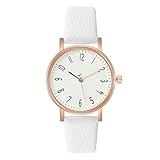 OFFCUP Damenuhr, Damen Analog Quarz Uhr mit Leder Armband, Uhren Damen Einfache Business Klassische Armbanduhr Lässig Quarzuhr Kleideruhr, 3 Zeiger -Weiß