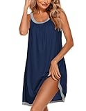 Ekouaer Damen Nachthemd Sommer Sleepshirt Ärmellos Schlafshirt Kurz Nachtwäsche Breite Schultergurte Blau XL