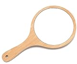 Bustlwor Handspiegel mit Griff, Spiegel mit Holzgriff, runder handgemachter Make-up-Spiegel, geeignet für Make-up, Haarschnitt, Gesichtspflege, Salon