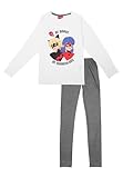 United Labels Miraculous Schlafanzug für Mädchen - Ladybug Kinder Pyjama Set Langarm Oberteil mit Hose Weiß/Grau (DE/NL/SE/PL, Numerisch, 122, 128, Regular, Weiß/Grau)