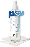 Nanoprotect Clean Gloss | Edelstahlreiniger und Edelstahlpflege | 250 ml | Spray gegen Schmutz und Fingerabdrücke | Keine öligen Rückstände | 2 Spezialtücher gratis | für ca. 200 m²