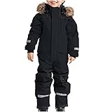 Awrvia Schneeanzug Kinder Warmes Daunenjacke Set Wasserdichter Winter Skijacke Softshell Dickere Skihose Fellkragenkapuze Winddichter Skianzug Reflektierenden Streifen Schneeoverall (140, 02-schwarz)