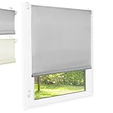 FOXX Thermo Rollo [FÜR Fenster OHNE Bohren] 120x140 cm Grau/Innenrollo Verdunklungsrollo als Sichtschutz/Klemmfix Montage/Für Schlafzimmer, Wohnzimmer, Küche, Büro, Kinderzimmer