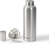 wenco Trinkflasche Edelstahl 0,75l / 750ml isoliert und auslaufsicher für kalte und heiße Getränke auch als Thermoskanne verwendbar – mit Teesieb – BPA frei – silber