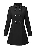 Allegra K Damen-Wintermantel mit Stehkragen, zweireihig, schräge Taschen, Outwear, Schwarz , 46