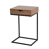 Eiauiuo Beistelltisch Holz mit Schublade C-förmiger Schwarzer Metall Rahmen Kleiner Couchtisch Sofatisch Nachttisch Dunkle Holzfarbe Stauraum Laptoptisch Kann Bewegen Beistelltisch Höhe 70,5 cm