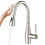 CREA Touch Sensor Wasserhahn Küche, Küchenarmatur mit Ausziehbarer Brause, Mischbatterie Küche mit 3 Funktionnen Brause, 360° Drehbar Spültischarmatur Küche, Gebrüstet