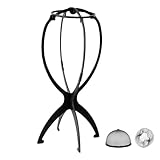 WXYYKX Perückenständer, Praktische Perückenhalter 35cm Hoch / Zusammenklappbar / statt Styroporkopf, Ideal zum Trocknen der Perücke, Haarteile mit Extra Perückennetzen -schwarz