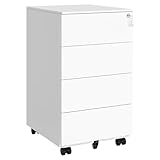 SONGMICS Rollcontainer, Metallschrank, mobiler Aktenschrank, Druckertisch, abschließbar, 4 Schubladen, Unterschrank, vormontiert, Büro, Homeoffice, 45,1 x 39 x 69,3 cm, wolkenweiß OFC064W14