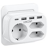 LENCENT USB Steckdose 7 in 1 Mehrfachsteckdose Steckdosenadapter, 3 Fach Doppel Euro und 1 Schuko Mehrfachstecker mit 3 USB und USB-C Anschluss, Doppelstecker für Wand Steckdose, Polykarbonat