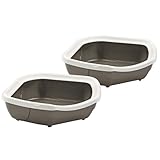 2er Sparpack Katzentoilette Schalentoilette Eck-Toilette Weiss-braun 59,5 x 51,5 x 15,5 cm