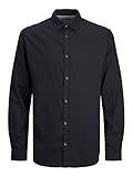 JACK&JONES Hemd Slim Fit Business Shirt Weiches Langarm Twill Oberteil aus Baumwolle JJEGINGHAM, Größe Hemd:L,Farben:Schwarz