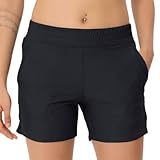 outfit spring Damen Badeshorts Badehose Kurze Schnell Trocknend Boardshorts Hohe Taille Gummibund Schwimmshorts Schwimmhose Bikinihose mit Taschen für Sommer Strand Wassersport M Freizeit Schwarz