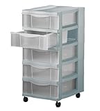 Schubladenschrank mit 5 Schubladen und Rollen Rollwagen Rollcontainer Bürocontainer rollbar Kommode Organizer aus recyclebarem Kunststoff Aufbewahrungssystem für Küche Bad Wohnzimmer Büro