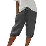 Generisch Bermuda Shorts Damen Lässige Maedchen Summer Verjüngt Knielange Joggers Beach Vintage Elastische Taille Weite Grau 3XL