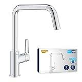 GROHE Start, Niederdruck Küchenarmatur mit hohem Auslauf (Wasserhahn Küche für offene Warmwasserbereiter, 150° schwenkbar, wassersparend, werkzeugfreie Spülbecken-Montage), chrom, 1012420000
