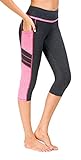 Flatik Damen Netzoberfläche Sport Gym Yoga Laufen Fitness Leggings Hose, Grau Pink(3/4 Capri), M