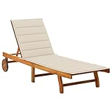 WIOXZS Gartenliege Holzliege mit Beige Auflage Sonnenliege Strandstuhl Wetterfest Tagesbett Klappbare Liegestuhl für Garten Terrasse oder Balkon Modernes und Praktisches Design 200x63x85 cm