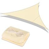 GLOSKIN Sonnensegel Dreieckig, 3 × 3 × 3 Meter Sonnenschutz und Wasserdichtes Sonnensegel,PES Polyesterfaser Sonnenschutz, Winddichtem und UV -Schutz für Gartenbalkon, Beige