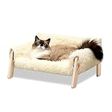 MEWOOFUN Erhöhtes Katzenbett Sofa aus Holz, 56x45cm robust großes Katzensofa – modischer Katzenstuhl mit abnehmbarem Matratzenbezug Belastbar mit 10 kg (Weiß, 56x45cm)