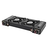 Campingkocher mit Doppelbrenner je 2500W,Gaskocher mit Überdruckschutz und Aluminium-Gehäuse,Outdoor-Kocher für Gaspatronen und externe Anschlüsse,Ideal für Camping, Angeln und Outdoor-Aktivitäten​