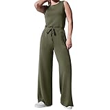 DeaAmyGline Jumpsuit Damen Sommer, Latzhose Damen Arbeitshose Tank Overall Elegant Ärmellose Rundhals Bequeme Lässig Arbeits Einteiliger Hose mit Taschen Straight Weites Bein Jumpsuits