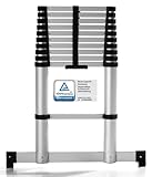 Premium Alu Teleskopleiter TÜV geprüft Softclose – Arbeitshöhe 4,04, belastbar bis 150 kg - platzsparend einfahrbar, mit Anti-Rutsch & breitem Standfuß