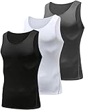 Queerier Kompressions-Tanktop für Herren, ärmellos, athletische Baselayer, coole Unterhemden, Muskel-Tanktop, 3er-Pack, Weiß + Schwarz + Grau, XL