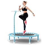 FitinOne 200KG Faltbares Fitness Mini Trampolin Ø 102CM mit Bungee Bänder, 5-Fach Verstellbarer Schaumstoffgriff, Cross Jump Indoor-Trampolin für Kinder und Erwachsene