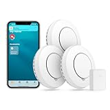 Meross WLAN Rauchmelder Vernetzt funktioniert mit Apple HomeKit, Smart Smoke Detector 3 St. Feuermelder mit Hub, Brandmelder mit Stummschaltung und Selbsttest Funktion Geprüft nach DIN EN 14604