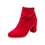 Stiefel Boots Boots Leicht Gefüttert mit Blockabsatz Hohe Schnüren Leinwandstiefel Stiefel Stiefeletten Boots Damenstiefel Bequemer Reißverschluss Warmes (Red, 41)