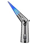 Winddichtes Feuerzeug mit Einstellbarer Flamme, Butan-Jetflammenfeuerzeug, Wippzündung, transparentes Fenster, nachfüllbares Butan for Outdoor-Campingkerzen(Gray)
