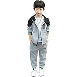 Amur Leopard Jogginganzug Jungen Kinder Trainingsanzug Casual Sportanzug 2tlg Sweatjacke mit Kapuze + Jogginghose, Grau, 134-140 (Etikettgröße: 140)