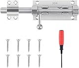 lahnao 304 Edelstahl Türriegel, 20cm Verdicktes Riegelschloss mit Stellschraube und Schraubendreher, Stabiler Schlossriegel, Sicheres Schieberiegel für Alle Innen- und Außentüren