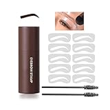 Augenbrauen Stempel Schablone,Eyebrow Powder Stamp,Wasserfest Wiederverwendbares Tattoo Puder Set, Brow Stamp Shaping Kit mit 10 Augenbrauen Schablone Und 2 Augenbrauen Pinsel,Dunkelbrau