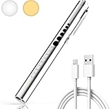 RISEMART Pupillenleuchte Diagnostikleuchte Medizinische, Wiederaufladbare LED Pupillenleuchte mit USB-Kabel, Warmes/Kühles Weiß, Tragbare Aluminium Pupillenleuchte mit Clip (Silber 1 Stück)