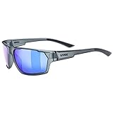 uvex sportstyle 233 P - Sportbrille für Damen und Herren - polarisiert - verspiegelt - smoke matt/blue - one size