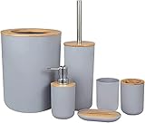 Bambus-Toilettenbürsten-Set, umweltfreundliches Badezimmerzubehör, Toilettenreiniger aus Holz mit Seifenspender, freistehendes Badezimmer, stilvolle WC-Bürste und Mülleimer Combo