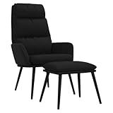 QJBSAVVA Mamasan Sessel Loungesessel Outdoor Chaiselongue Schminkstuhl - Relaxsessel mit Hocker Schwarz Stoff und Kunstleder für Schlafzimmer Arbeitszimmer Wohnbereich Balkon