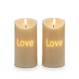 BAIRAYEN Love flammenlose Kerzen, Glasfaserkerzen mit Timer, warmweiß, batteriebetriebene LED-Lichter, 15,2 cm hoch, für Hochzeit, Valentinstag, Jahrestag, Weihnachten, Tischdekoration, 2 Stück