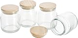 VBS Vorratsglas mit Holzdeckel, 4 Stück, ca. 100 ml, Glasbehälter, Aufbewahrungsgläser, Küchenorganisation, Gewürzgläser